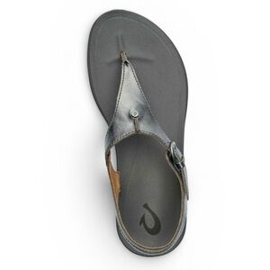 Olukai Black Leather Eheu T-Strap Sandals